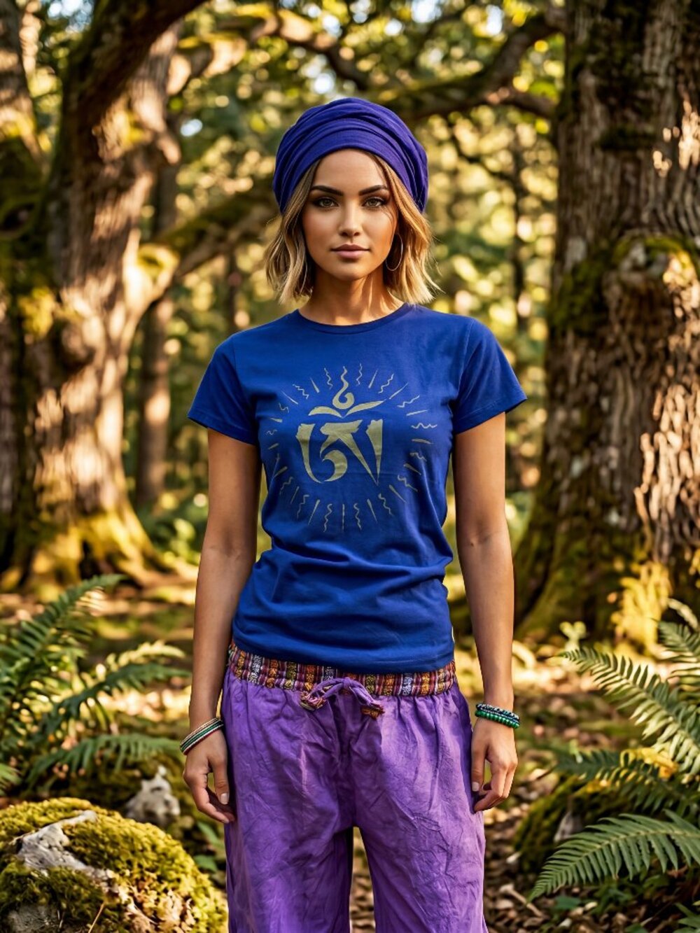 Tibetan Om Symbol Painted Tee: 100% Organic Cotton T Shirt For Women